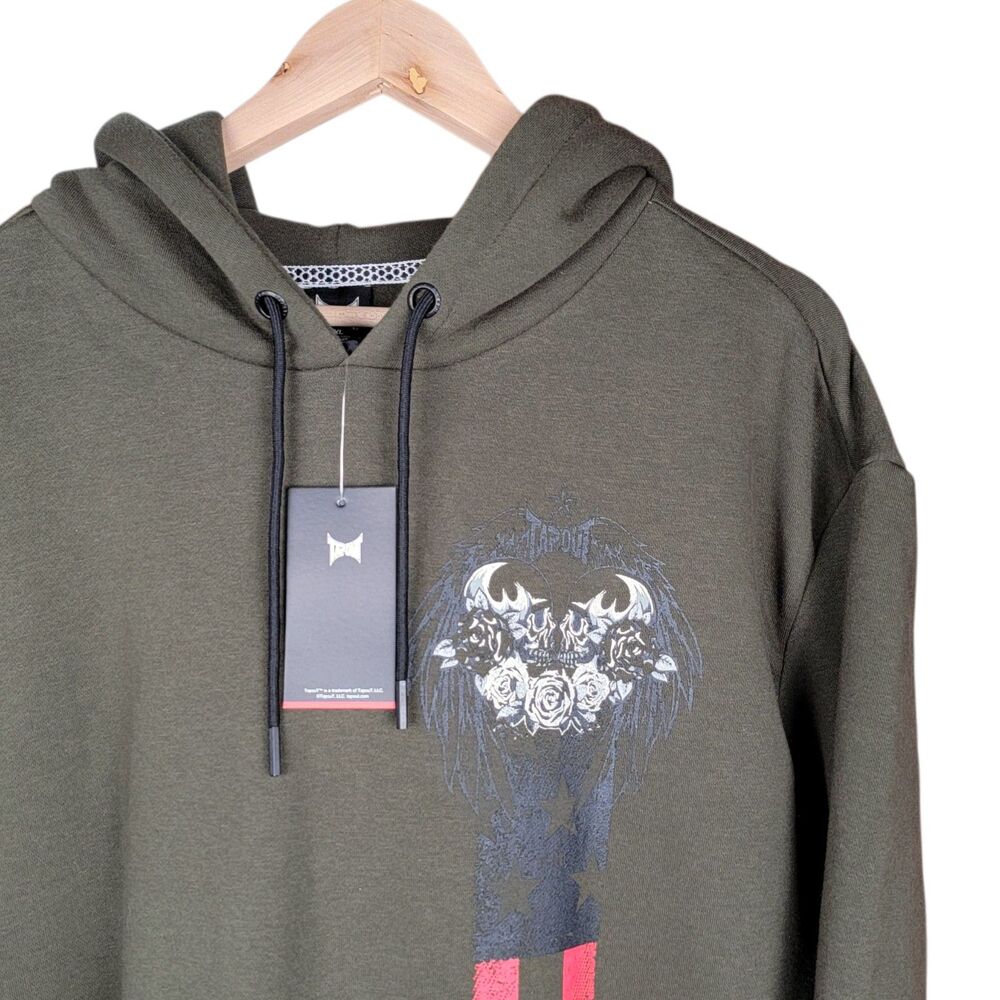 Tapout Hoodie Men's XXL MMA Y2K Skater Grunge Skull Graphic Olive Green NWT